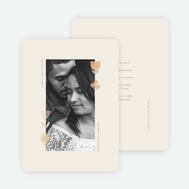 Foil Flower Impression Save the Date Cards - Pink