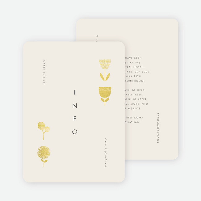 Foil Flower Impression Wedding Information Cards - Yellow