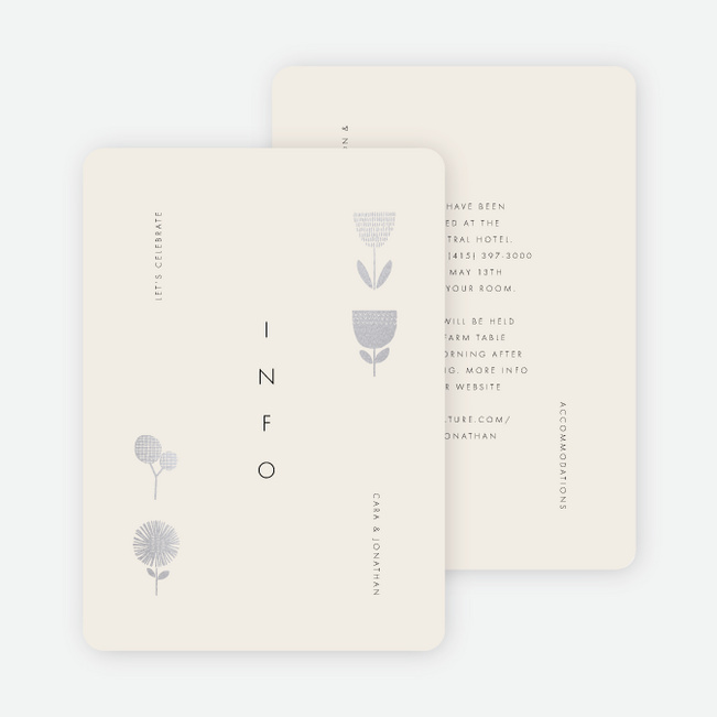Foil Flower Impression Wedding Information Cards - Gray