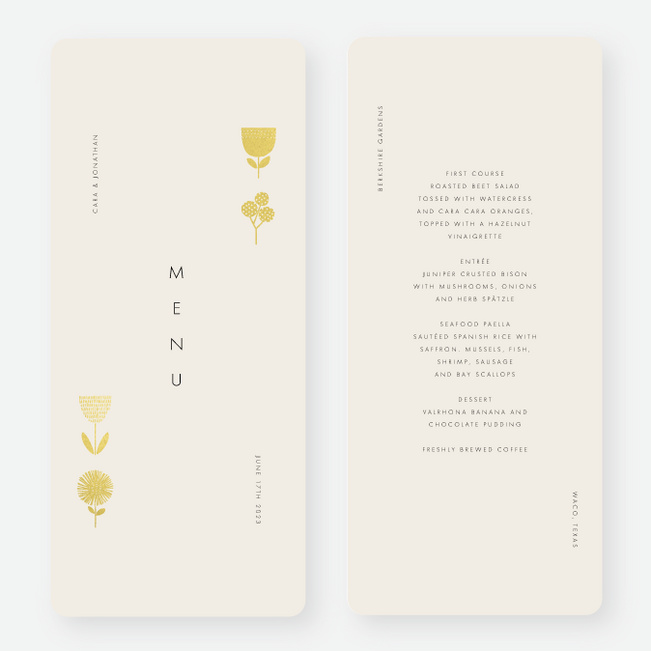 Foil Flower Impression Wedding Menus - Yellow