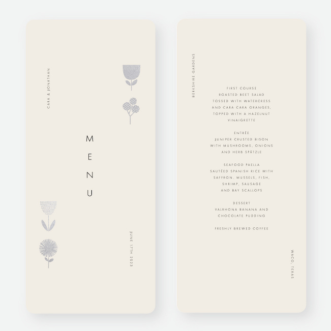 Foil Flower Impression Wedding Menus - Gray