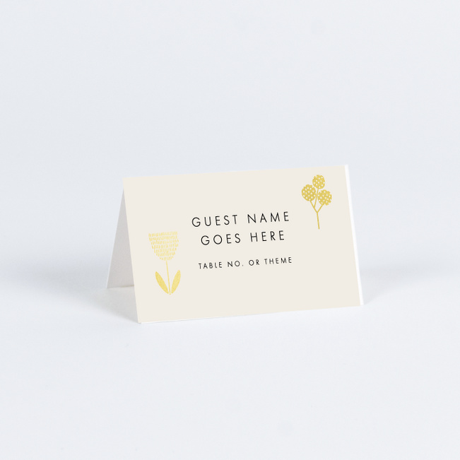 Foil Flower Impression Wedding Name Cards & Place Cards - Yellow