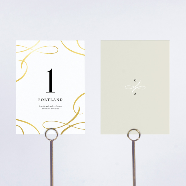 Foil Lovely Flourish Wedding Table Cards - Yellow