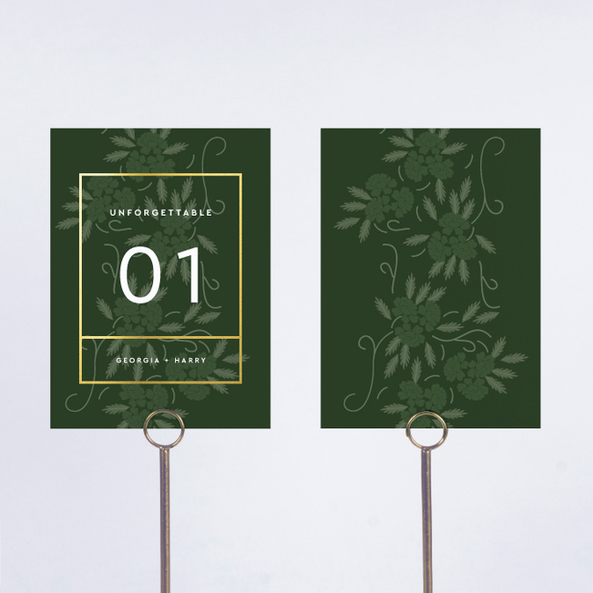 Floral Watermark Wedding Table Cards - Green
