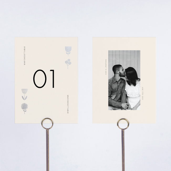 Foil Flower Impression Wedding Table Cards - Gray