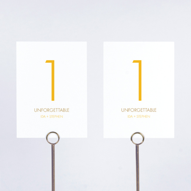 All Caps Wedding Table Cards - Yellow