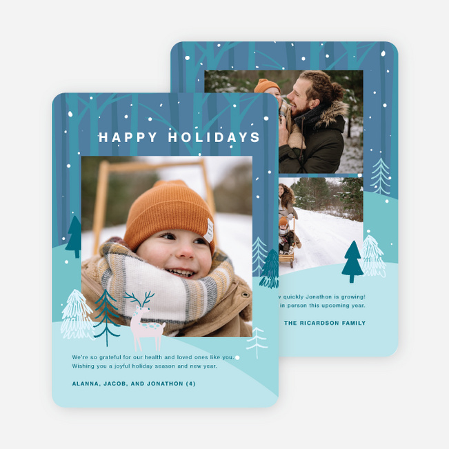 Winter Woodlands Holiday Cards and Invitations - Blue