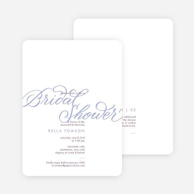 Big Script Bridal Shower Invitations - Blue