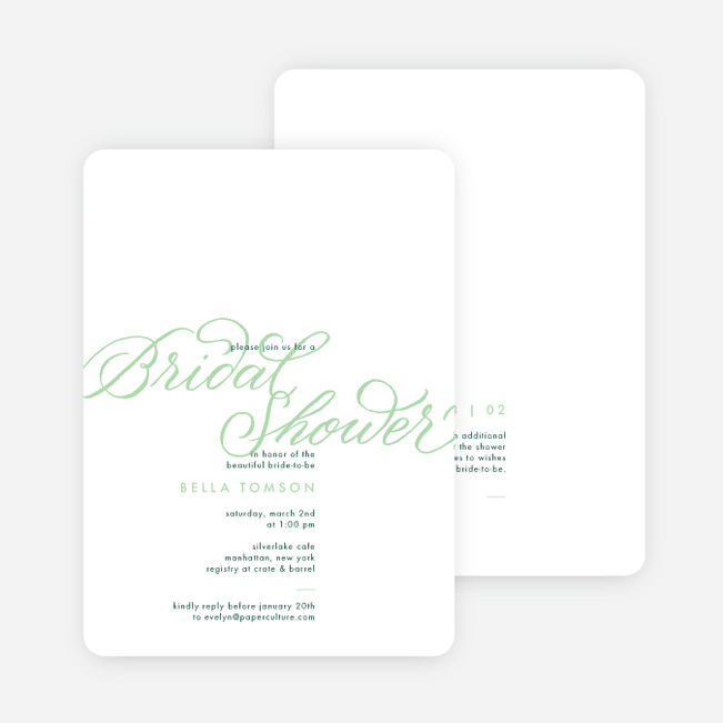 Big Script Bridal Shower Invitations - Green