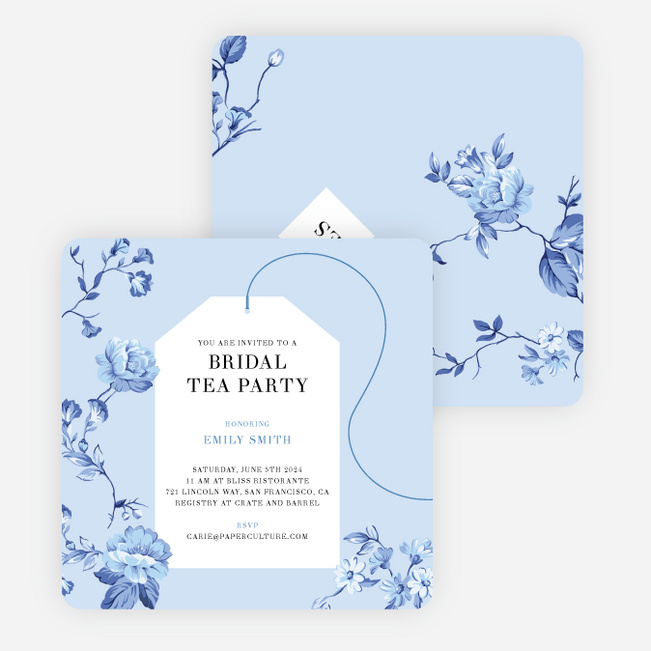 Floral Tea Party Bridal Shower Invitations - Blue