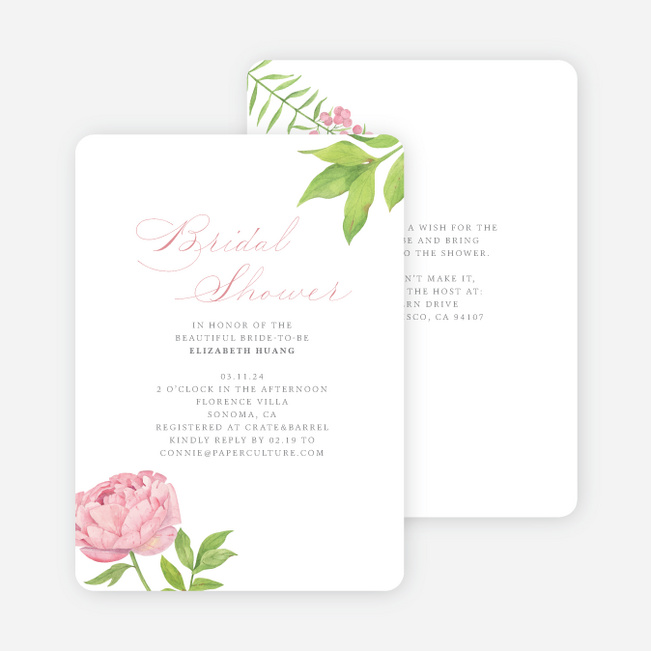 Lovely Peony Bridal Shower Invitations - Pink