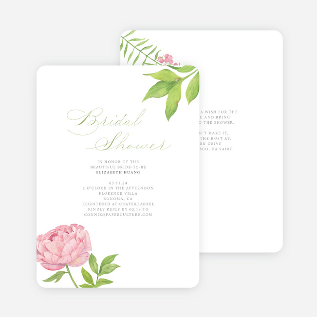 Lovely Peony Bridal Shower Invitations - Green