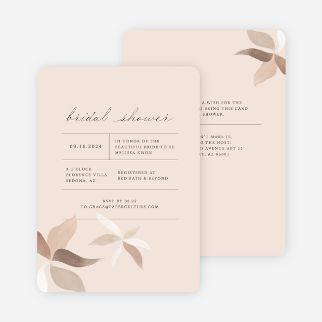 Scattered Petals Bridal Shower Invitations - Brown