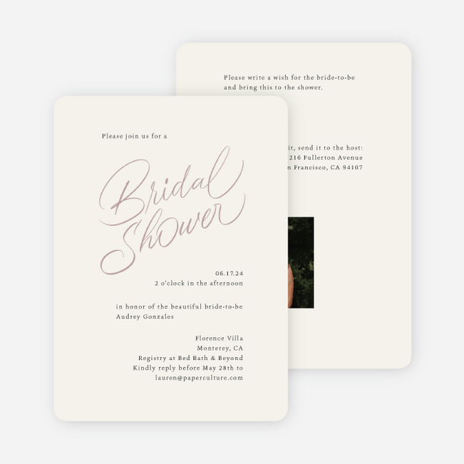 Unique Script Bridal Shower Invitations - Beige