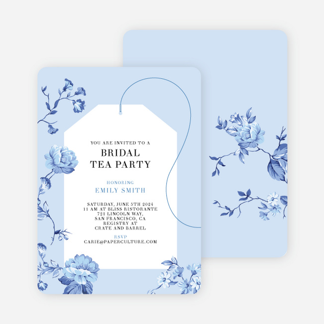 Floral Tea Party Bridal Shower Invitations - Blue