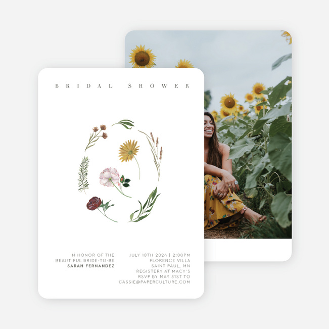 Botanical Focus Bridal Shower Invitations - White