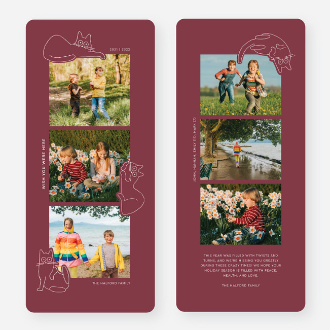 Cat Shaped Friend Multi Photo Holiday Cards - Red
