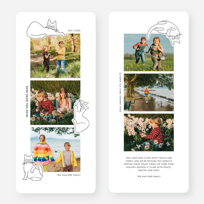 Cat Shaped Friend Multi Photo Holiday Cards - White