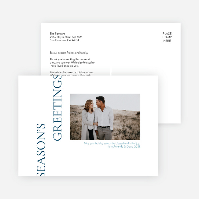 Sideways Marquee Christmas & Holiday Photo Cards - Blue