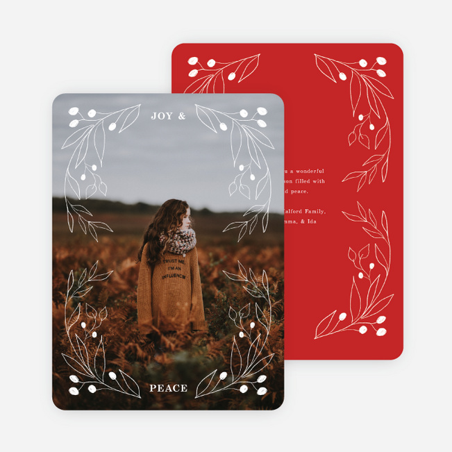 Branch Outline Frame Holiday Cards and Invitations - Red