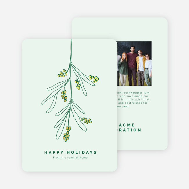 Foil Hanging Mistletoe Corporate Holiday Cards & Corporate Christmas Cards - Yellow