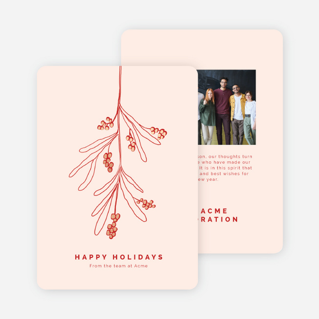 Foil Hanging Mistletoe Corporate Holiday Cards & Corporate Christmas Cards - Pink