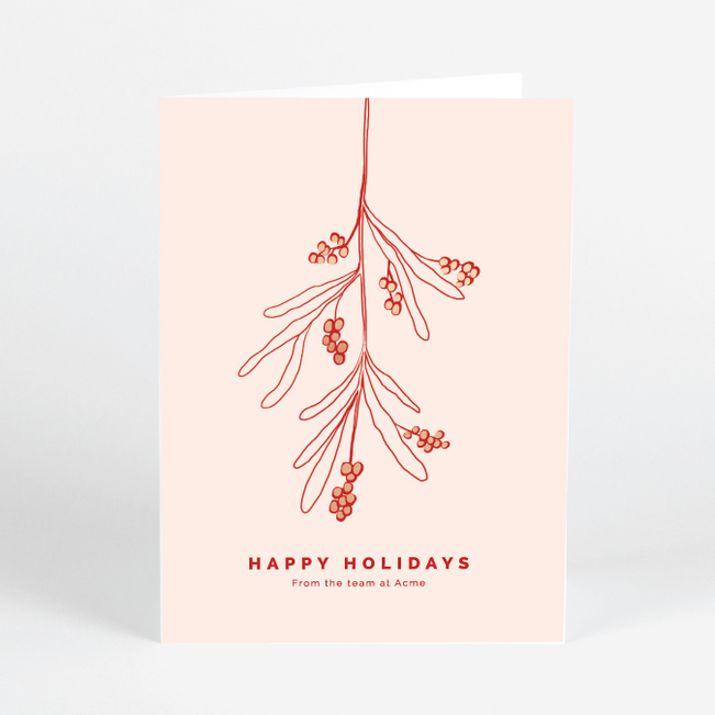 Foil Hanging Mistletoe Corporate Holiday Cards & Corporate Christmas Cards - Pink