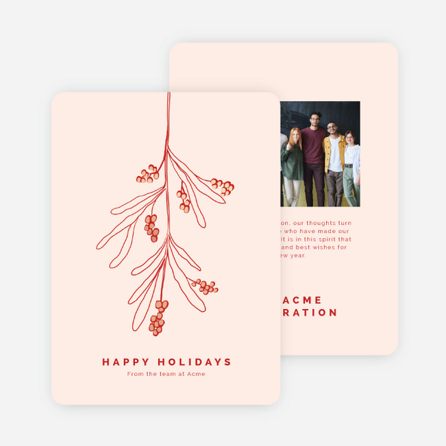 Foil Hanging Mistletoe Corporate Holiday Cards & Corporate Christmas Cards - Pink