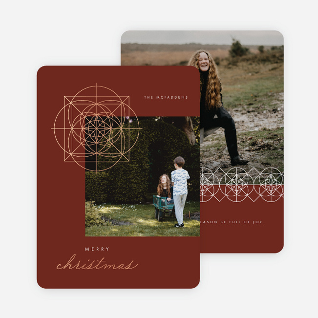 Foil Geometric Snowflake Christmas Cards - Pink