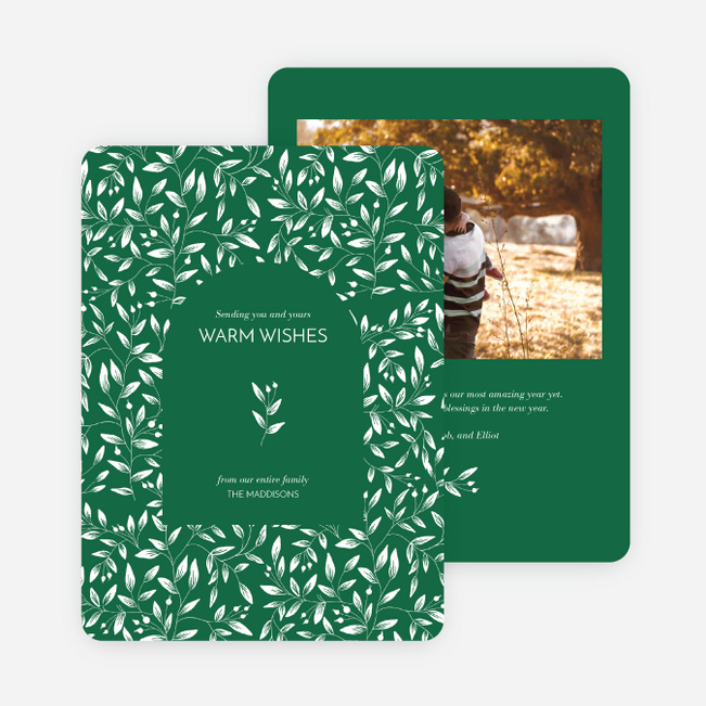 Weaving Leaves Holiday Cards and Invitations - Green