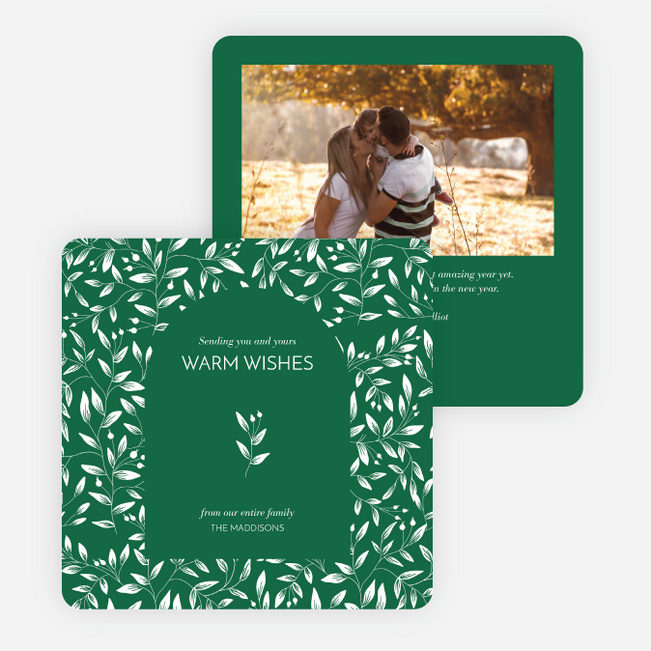 Weaving Leaves Holiday Cards and Invitations - Green