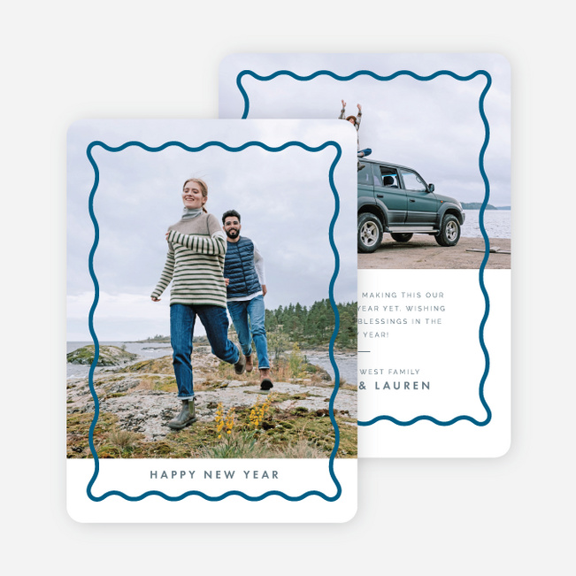 Wiggly Border New Year Cards and Invitations - Blue