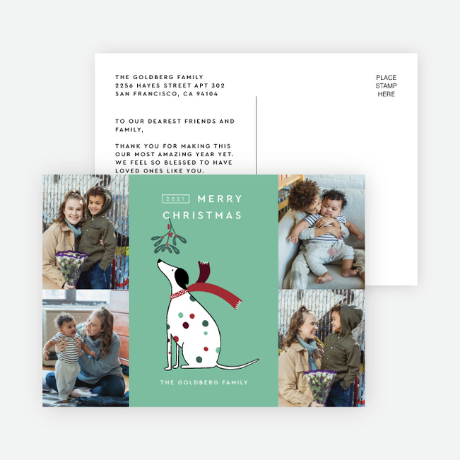 Mistletoe Woof Christmas Cards - Green