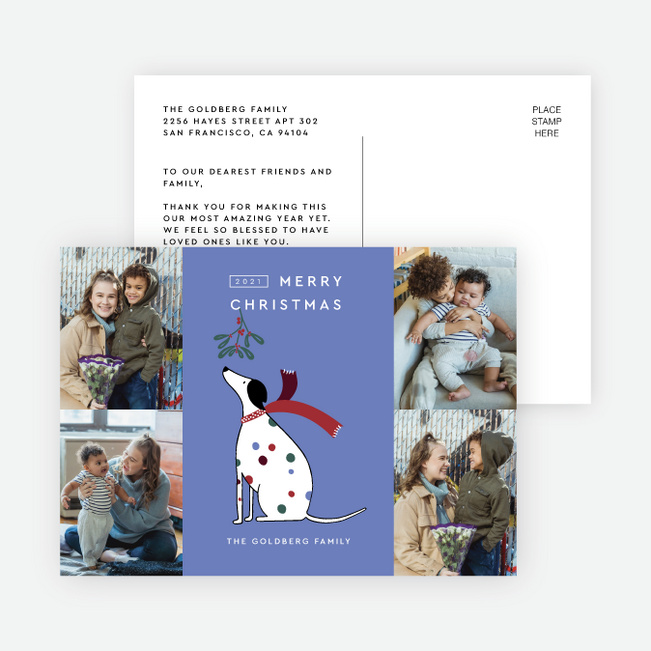 Mistletoe Woof Christmas Cards - Blue