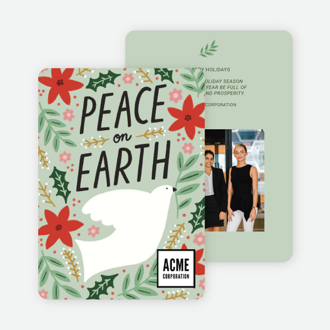 Spreading Peace Corporate Holiday Cards & Corporate Christmas Cards - Green