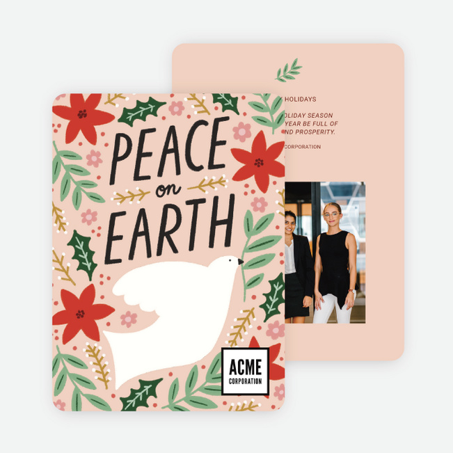 Spreading Peace Corporate Holiday Cards & Corporate Christmas Cards - Pink
