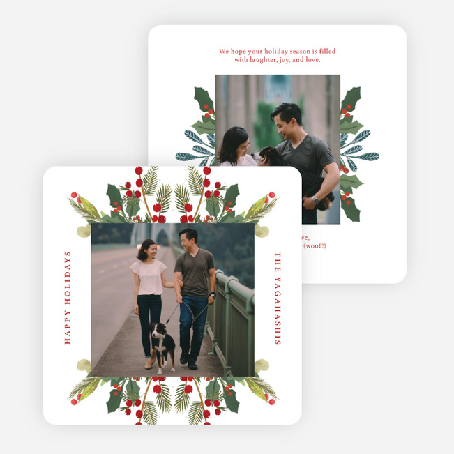 Voluminous Wreath Holiday Cards and Invitations - Red