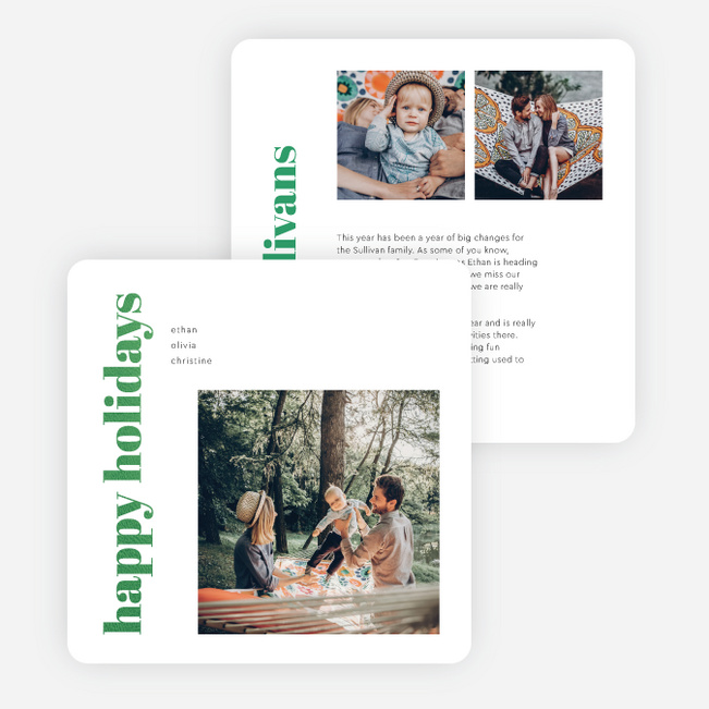 Foil Block Style Holiday Cards and Invitations - Green