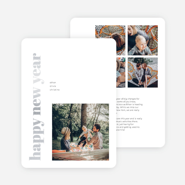 Foil Block Style New Year Cards and Invitations - Gray