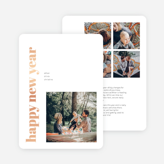 Foil Block Style New Year Cards and Invitations - Pink