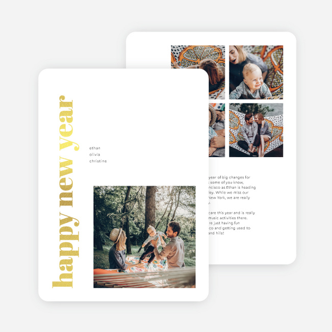 Foil Block Style New Year Cards and Invitations - Yellow