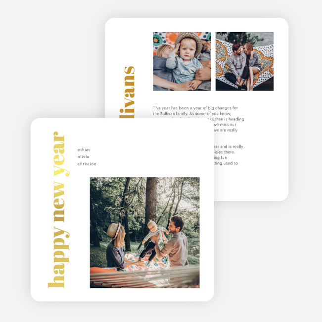 Foil Block Style New Year Cards and Invitations - Yellow