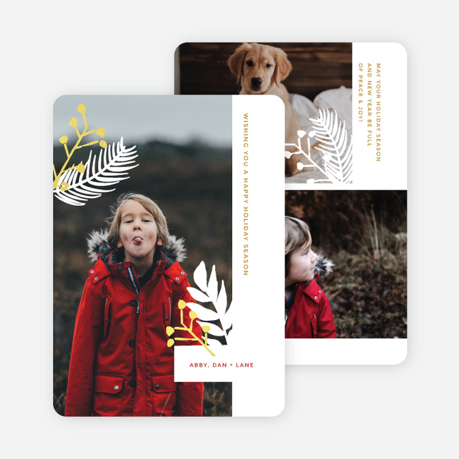 Foil Berry Branch Holiday Cards and Invitations - Yellow