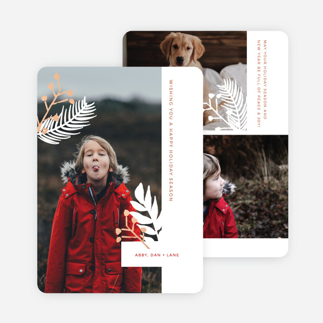 Foil Berry Branch Holiday Cards and Invitations - Pink