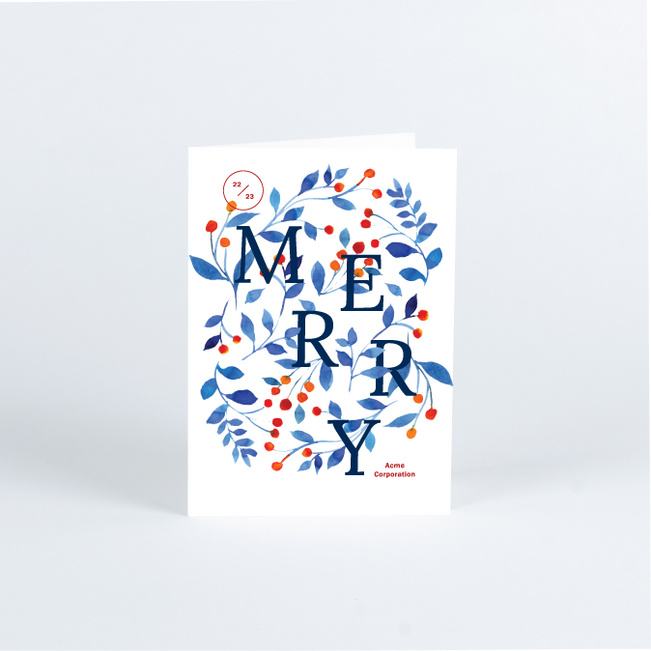 Wintry Leaves Corporate Holiday Cards & Corporate Christmas Cards - Blue