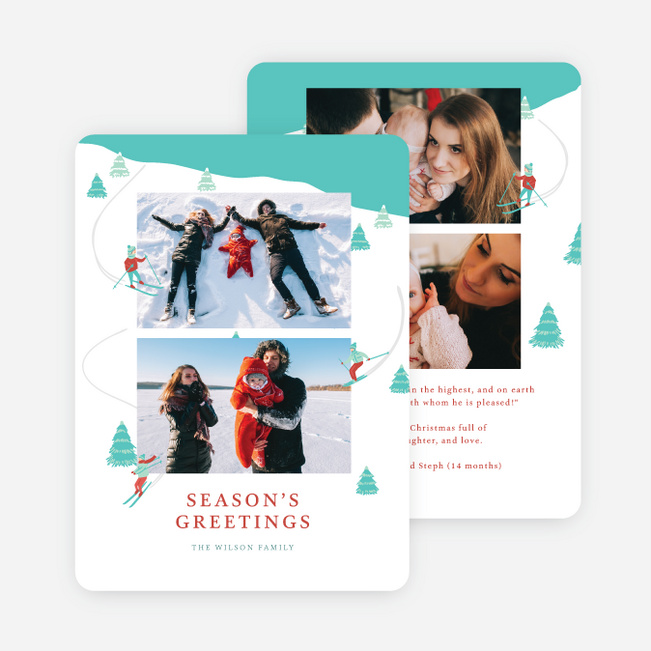 Ski Slopes Multi Photo Holiday Cards - Green