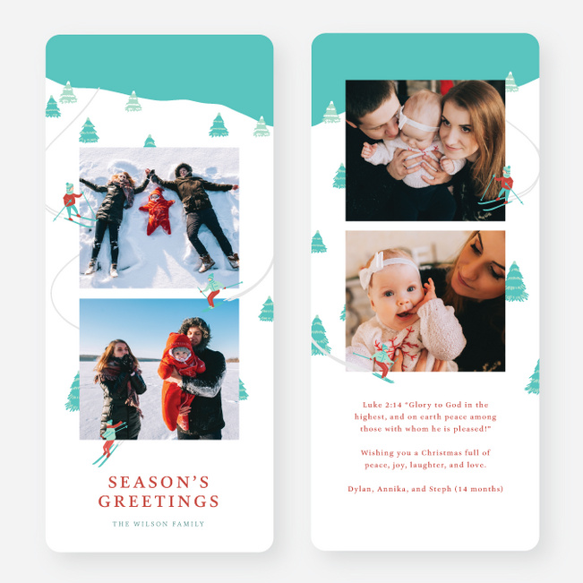Ski Slopes Multi Photo Holiday Cards - Green