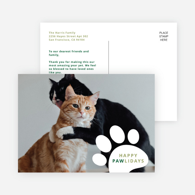 Pawliday Stamp Holiday Cards and Invitations - Green