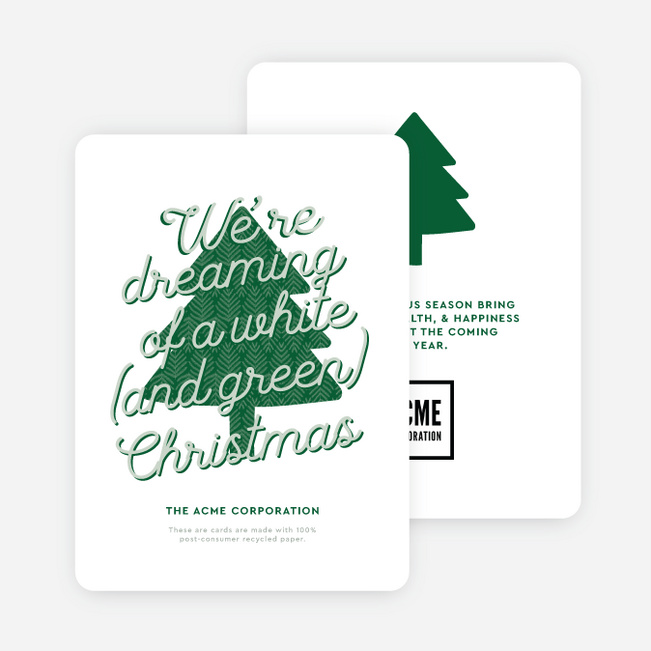 White & Green Dreams Corporate Holiday Cards & Corporate Christmas Cards - Green