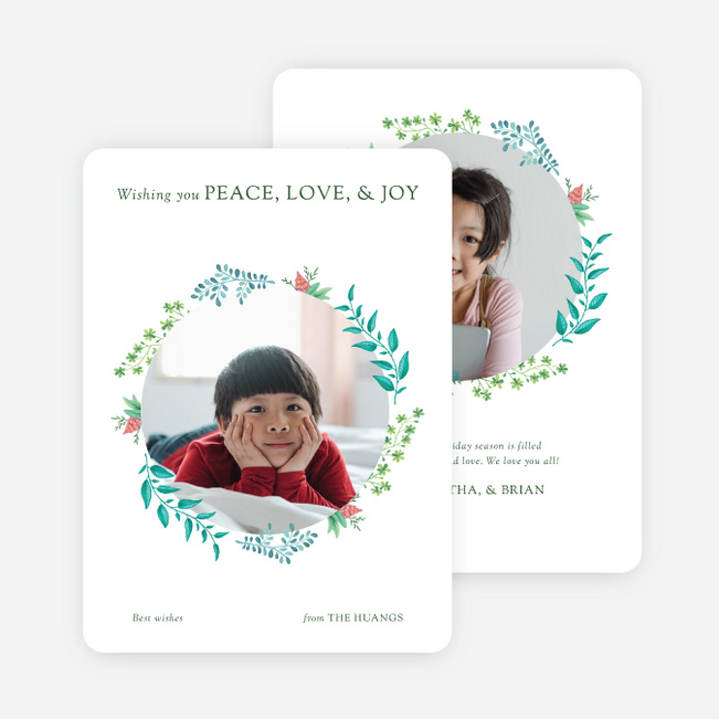 Wreath Frame Holiday Cards and Invitations - Green